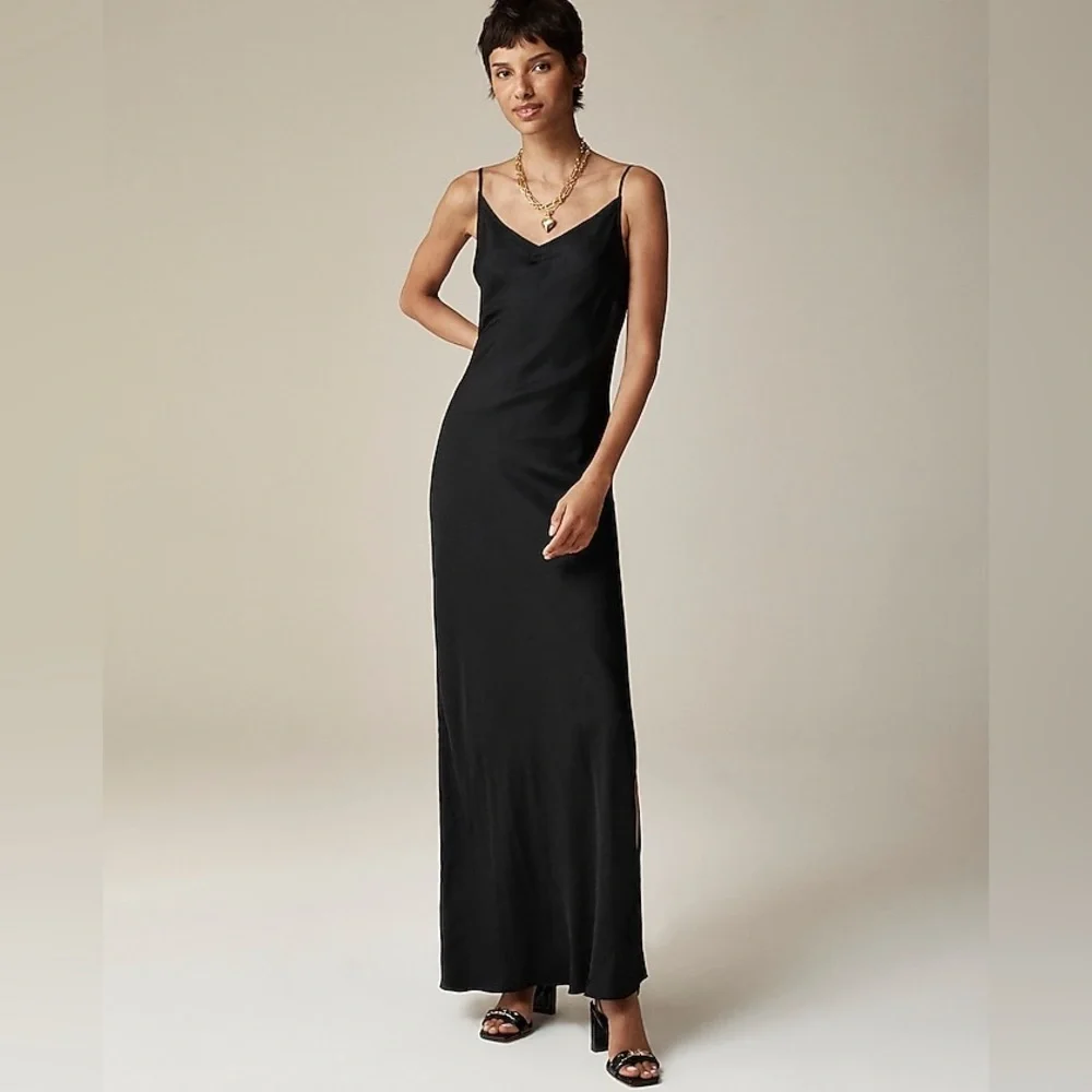 J.Crew V-neck maxi slip dress in cupro-blend crepe black size 14 NWT